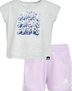 adidas Kids Back Pleated Heather Tee Mesh Shorts Set (Infant)
