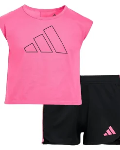 adidas Kids Back Pleated Tee Mesh Shorts Set (Toddler/Little Kid)