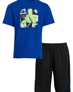 adidas Kids Essential Cotton Graphic Tee Shorts Set (Toddler/Little Kid)