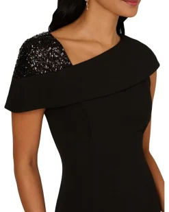 Adrianna Papell Beaded Crepe Midi Dress Women's