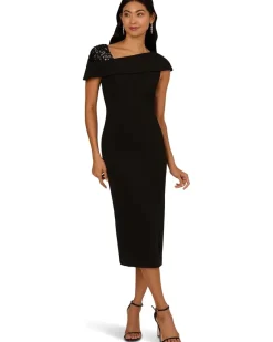 Adrianna Papell Beaded Crepe Midi Dress Women's