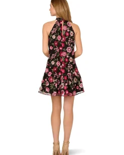 Adrianna Papell Embroidered Short Dress Women's