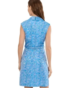 Adrianna Papell Floral Belt Jacquard Short Dress Women's