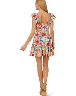 Adrianna Papell Flutter Sleeveless Short Dress Women's