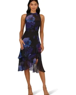 Adrianna Papell Halter Glitter Midi Dress Women's