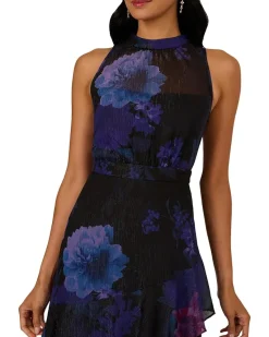 Adrianna Papell Halter Glitter Midi Dress Women's