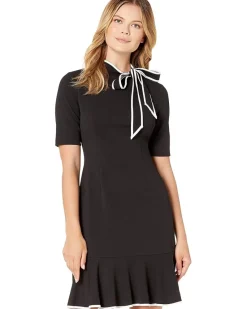 Adrianna Papell Knit Crepe Tie Neck Flounce Dress Women's