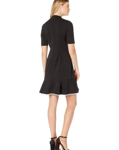 Adrianna Papell Knit Crepe Tie Neck Flounce Dress Women's