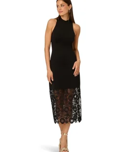Adrianna Papell Knit Midi Dress Lace Hem Women's