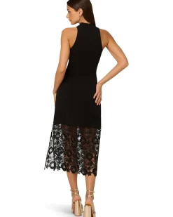 Adrianna Papell Knit Midi Dress Lace Hem Women's