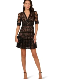 Adrianna Papell Lace Embroidery Dress Women's
