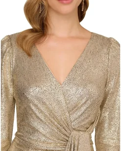 Adrianna Papell Metallic Foil Knit Draped Cocktail Dress Women's