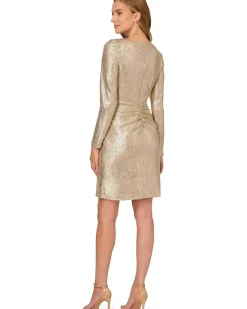 Adrianna Papell Metallic Foil Knit Draped Cocktail Dress Women's