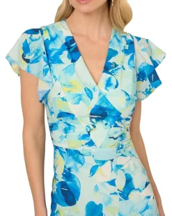 Adrianna Papell Printed Flutter Ankle Dress Women's