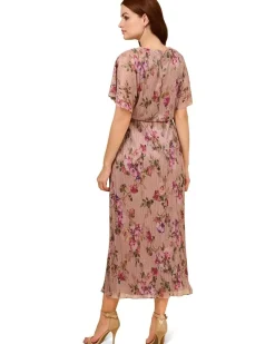 Adrianna Papell Printed Metallic Crinkle Floral Dress Women's