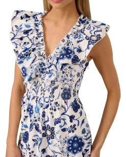 Adrianna Papell Printed Ruffle Midi Dress Women's