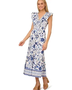 Adrianna Papell Printed Ruffle Midi Dress Women's
