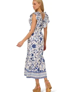 Adrianna Papell Printed Ruffle Midi Dress Women's