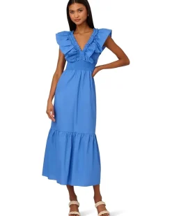 Adrianna Papell Ruffle Front Maxi Dress Women's