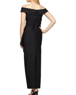 Alex Evenings Long Stretch Scuba Off The Shoulder Dress with Cascade Ruffle Women's