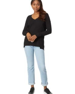 bobi Los Angeles V-Neck Long Sleeve Princess Seam Rib Mix Tee Women's