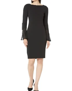 Calvin Klein Chiffon Bell Sleeve Sheath Dress Women's
