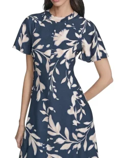 Calvin Klein Flutter Sleeve Floral Midi Women's