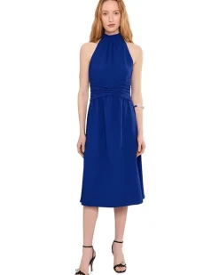 Calvin Klein High Neck Twist Front Gauze Dress Women's