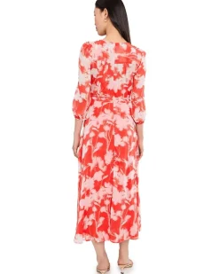 Calvin Klein Long Sleeve Floral Chiffon Self Tie Midi Women's