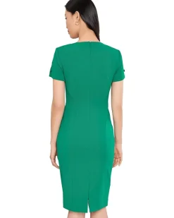 Calvin Klein Scuba Crepe Short Key Hole Short Sleeve Sheath Women's