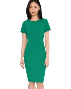 Calvin Klein Scuba Crepe Short Key Hole Short Sleeve Sheath Women's