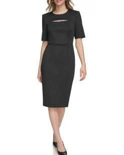 Calvin Klein Scuba Short Sheath Dress with Cutout Detail Women's