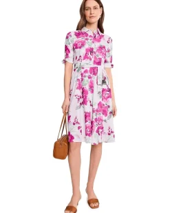 Calvin Klein Short Sleeve Scuba Crepe Self Tie Floral Shirt Dress Women's