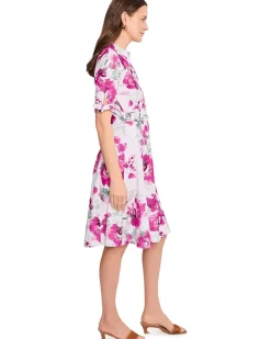 Calvin Klein Short Sleeve Scuba Crepe Self Tie Floral Shirt Dress Women's
