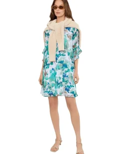 Calvin Klein 3/4 Sleeve Chiffon Floral Shift Dress Women's