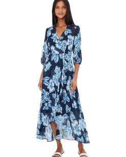 Calvin Klein 3/4 Sleeve Floral Chiffon Maxi Women's