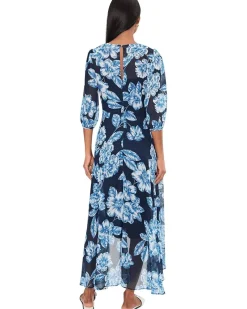 Calvin Klein 3/4 Sleeve Floral Chiffon Maxi Women's