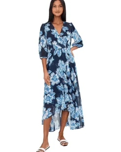 Calvin Klein 3/4 Sleeve Floral Chiffon Maxi Women's