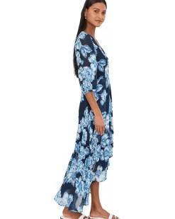Calvin Klein 3/4 Sleeve Floral Chiffon Maxi Women's