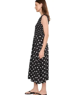 Calvin Klein Sleeveless Smocked Polka Dot Midi Women's
