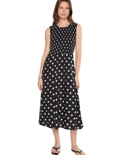 Calvin Klein Sleeveless Smocked Polka Dot Midi Women's