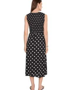 Calvin Klein Sleeveless Smocked Polka Dot Midi Women's