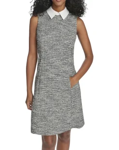 Calvin Klein Sleeveless Tweed Aline with Collar Women's
