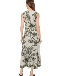 Calvin Klein Sleeveless V-Neck Floral Gauze Faux Wrap Dress Women's