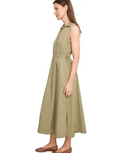 Calvin Klein Sleeveless V-Neck Solid Cotton Midi Women's