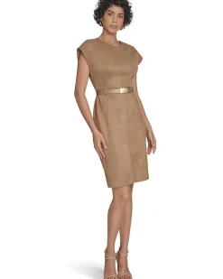 Calvin Klein Suede Belted Cap Sleeve Sheath Women's