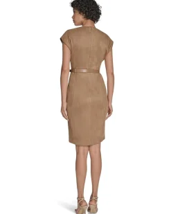 Calvin Klein Suede Belted Cap Sleeve Sheath Women's