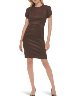 Calvin Klein Suede Tulip Sleeve Sheeth Women's
