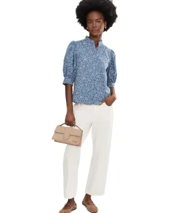 CeCe Chambray Short Sleeve Hidden Placket Top Women's