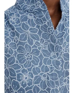 CeCe Chambray Short Sleeve Hidden Placket Top Women's